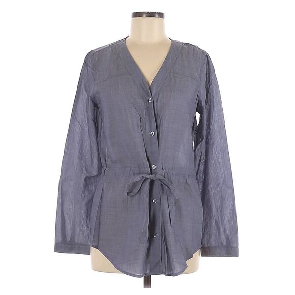 Laundry by Shelli Segal Womens Chambray Blue Casual Button Down Top 8 - Picture 1 of 3